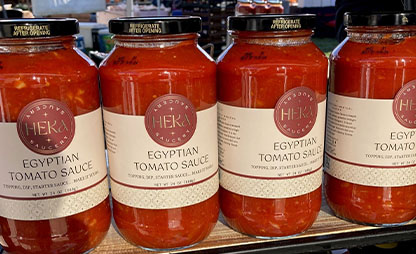 Heka Saucery Egyptian Tomato Sauce on a shelf